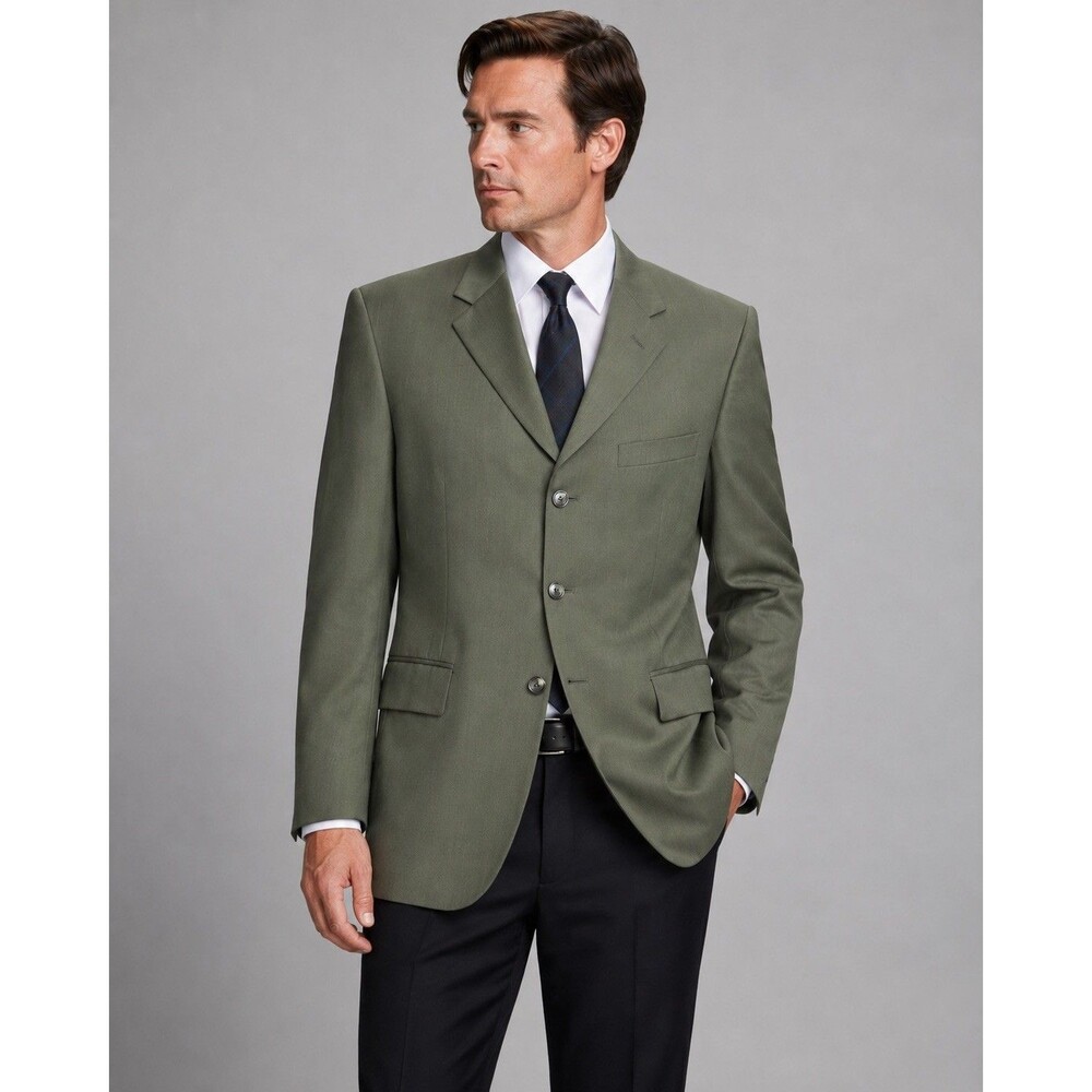 Andrew Fezza Men’s Blazer 38S Olive Green 100% Worsted Wool 3 Button Sport Coat